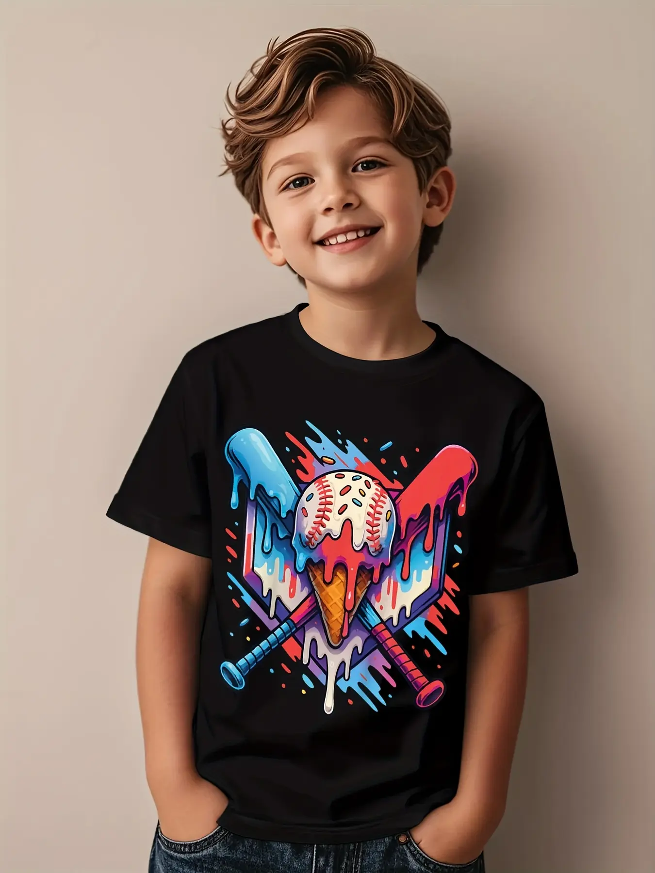 Baseball drip baseball lifestyle 101 youth boys ice cream Funny Awesome Graphic Kid T-Shirt Casual Kid T Shirts Street Style Tops Tees for Kid