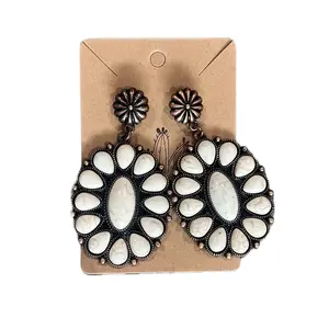 Oval White Stone Earrings