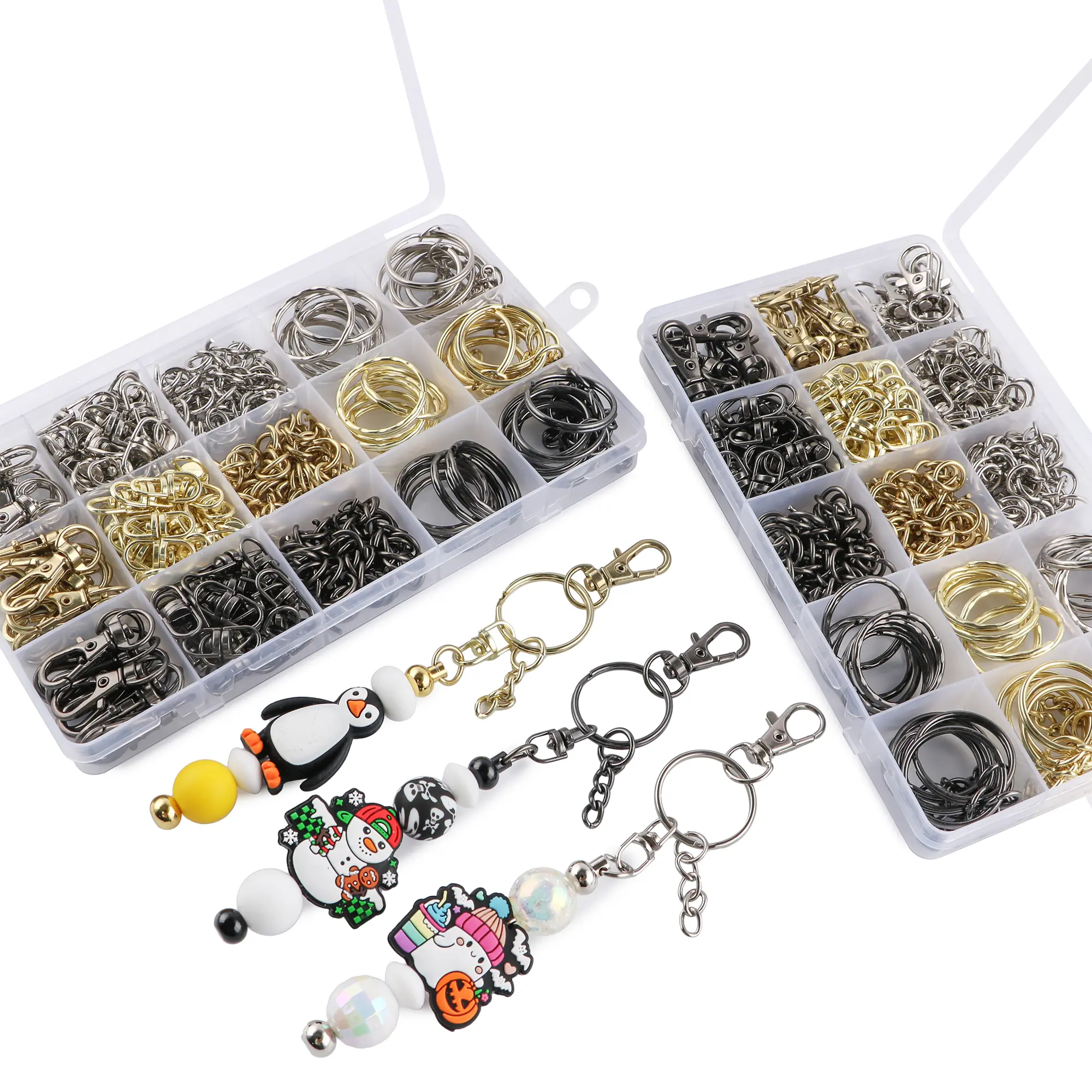 340PCS DIY Keychain Making Mixed Kit for Beading & Jewelry Craft - Swivel Clips, Tail Extender Chains, Small Lobster Claw Clasps, Key Rings, Jump Rings, Metal Parts for Mini Dolls, Necklaces, Purses,familyfun