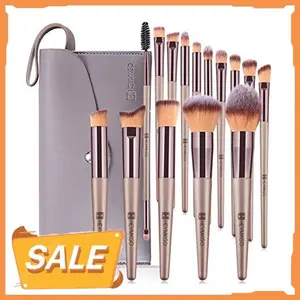HEYMKGO Makeup Brushes 15PCS Champagne Gold Professional Makeup Brush Set Foundation Brush Blending Powder Blush Concealer Eye Make Up Brush with Bag