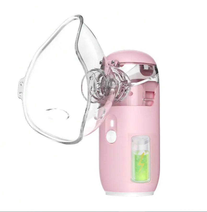 Pink Mesh Mask Nebulizer for Adults/Kids, 400mA Power, Adjustable Flow, 400mA Lithium Battery, Breath Relief, Facial Hydration, No Battery Installation Needed, Easy Setup