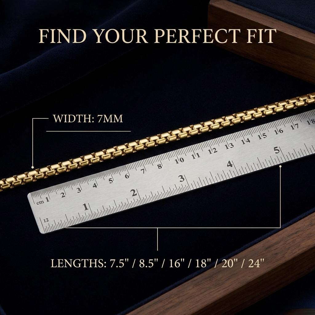 Polished Stainless Steel Chain Necklace with Flat Beads for Men and Women Gold 7.5-24 Inches 7mm Width DIY Projects Gift Box Included