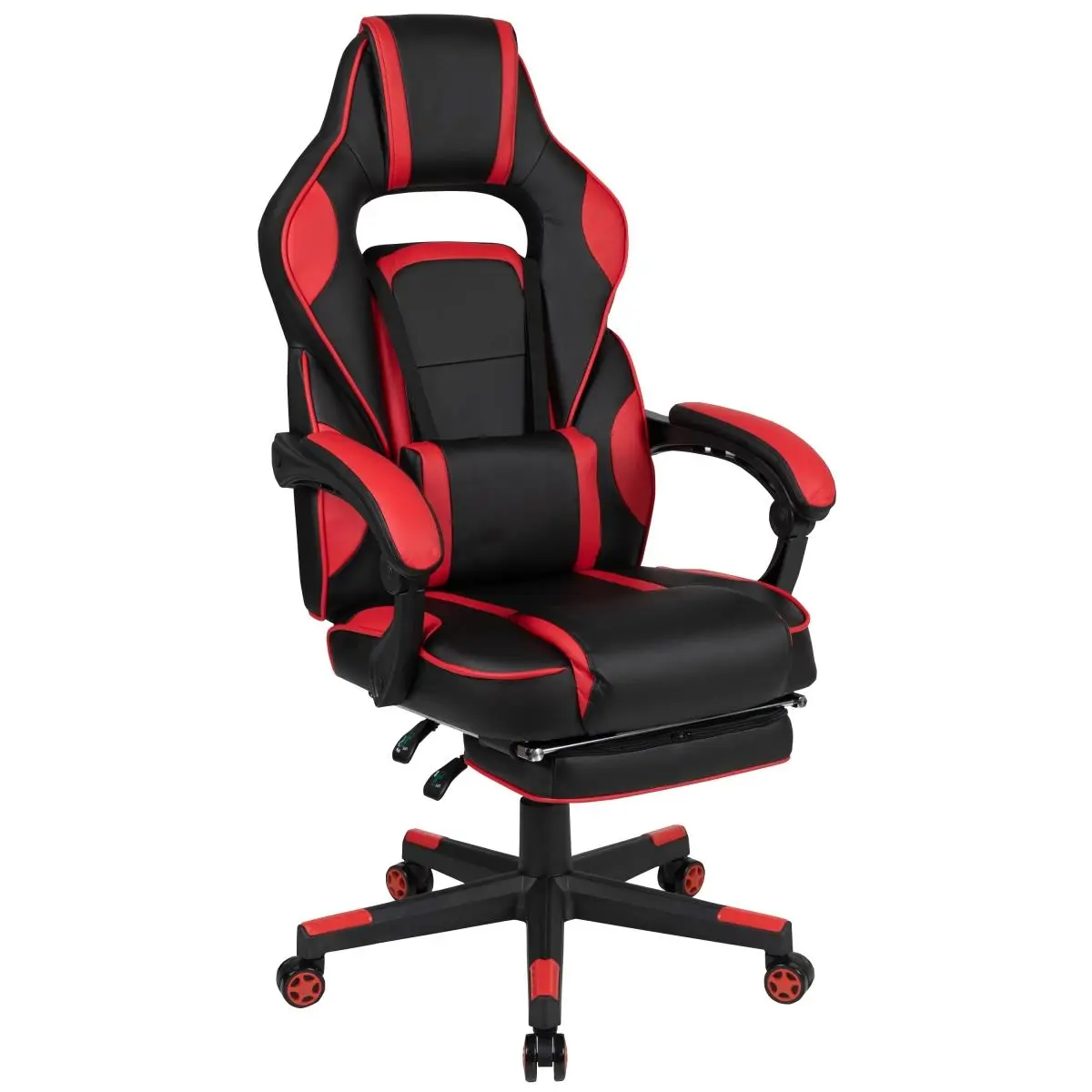 212 MAIN Highback Leathersoft Adjustable X40 Dual Purpose Multi-Purpose Gaming & Racing Ergonomic Computer Recliner Chair, Slide-Out Footrest, Massaging Lumbar, Fully Reclining Back, Fully Reclining Arms, Red, Dual Purpose Chairs, Multi-Purpose Chairs