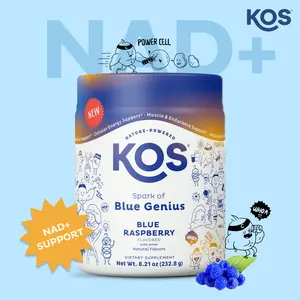 【KOS】 Energy, Stamina & Focus Supplement | Zero Sugar NAD+ Advanced with NMN, 4CreaVida & Alpha GPC | Spark of Blue Genius, Blue Raspberry, 8.21 oz Healthcare