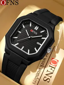 OFNS 1588 Elegant Women's Quartz Watch, Fashion Square Dial Wristwatch, Silicaon Strap, Perfect Match for Sports Casual,Fashion Luminous Waterproof Watch for Party, Everyday Accessories, Trendy All-match & Exquisite Watch for Birthday Gift,with Box
