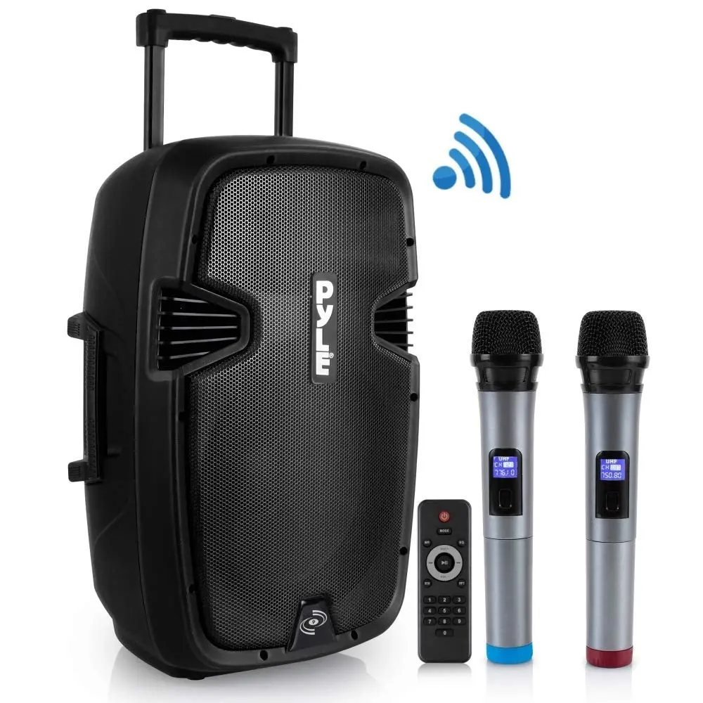 Portable 1600W Bluetooth PA Speaker, Rechargeable, 2 Mics, Wheels Portable 1600W Bluetooth PA Speaker, Rechargeable, 2 Mics, Wheels