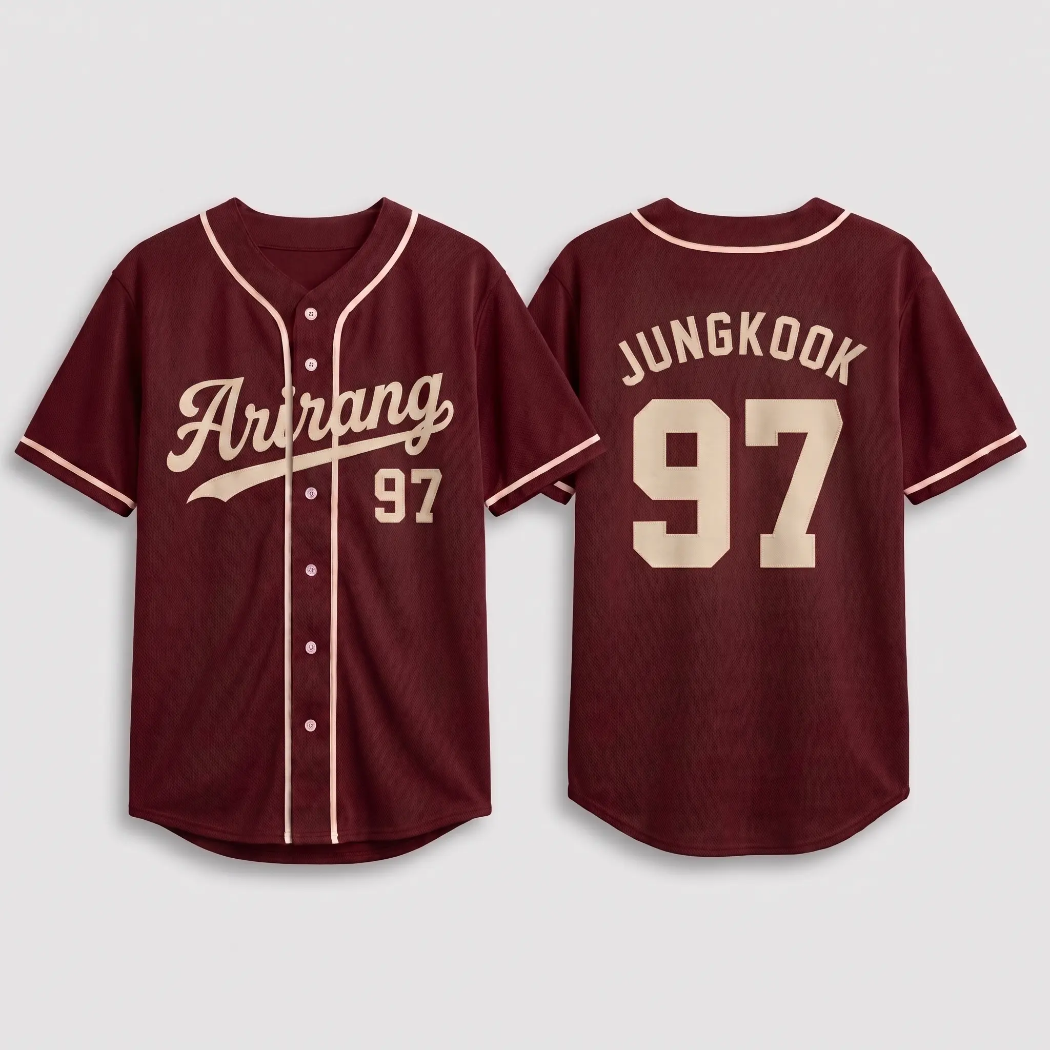Arirang Kpop Baseball Jersey Maroon Vintage Korean Style Button Up Shirt Oversized Concert Outfit Unisex Shirt Music Concert