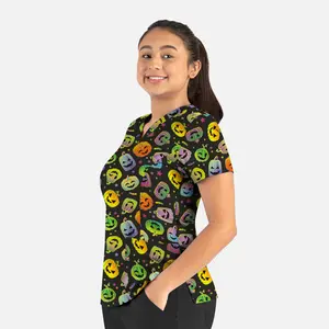 Maevn Uniforms Pumpkin Madness, Women's Workwear Scrub Top, Women's wear scrubs, Halloween Scrub Top