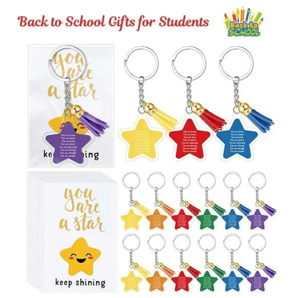 24 Pcs Back to School Gifts Bulk Star Keychains for Students, First Day of School Classroom Prize Rewards, Welcome Back to School Party Favors, Teacher Appreciation Gifts, Student Goodie Bag Fillers, School Supplies for Kids Boys Girls