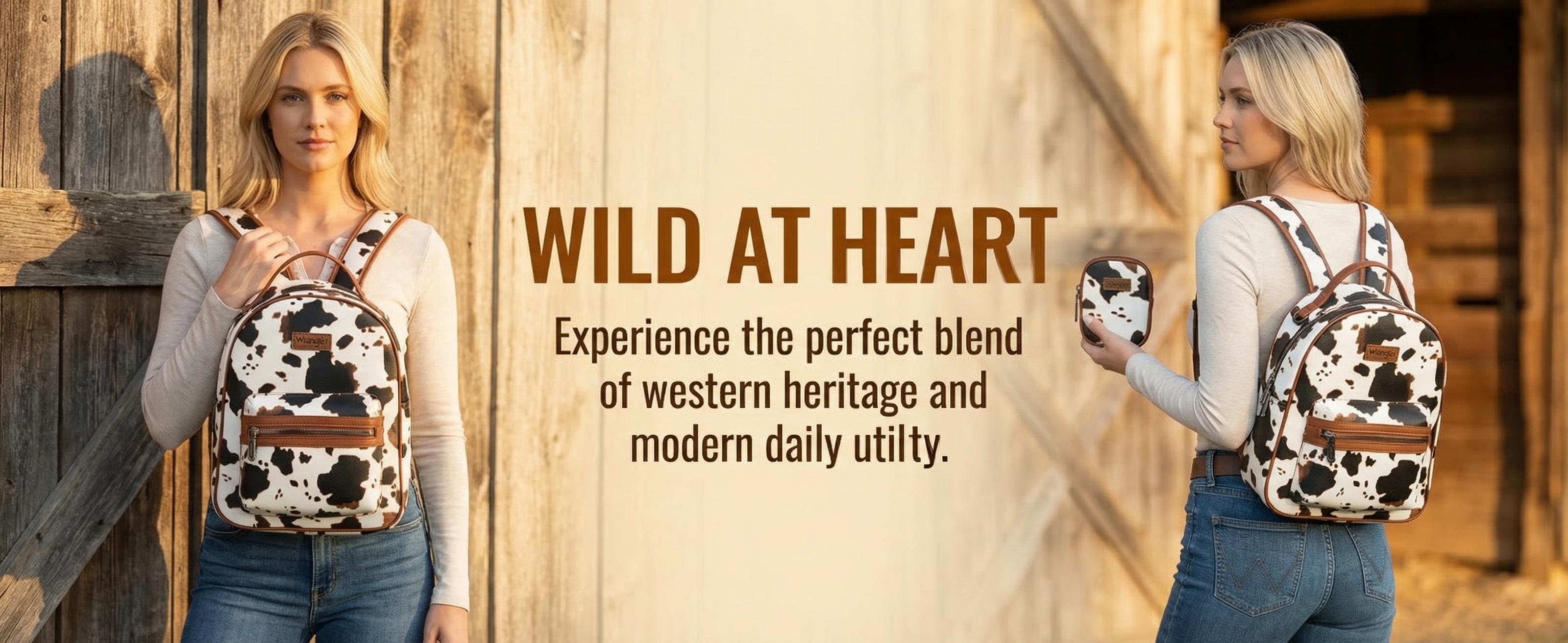 Wrangler Medium Cow Print Backpack Cute Daypacks Bookbag Purse for Women Casual