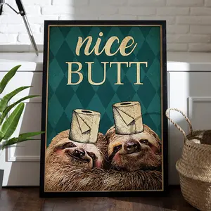 JamaineVintage Nice Butt Sloth Funny Cute Sloths With Toilet Papter Print Art Bathroom Room Decor For Restroom Vintage Poster