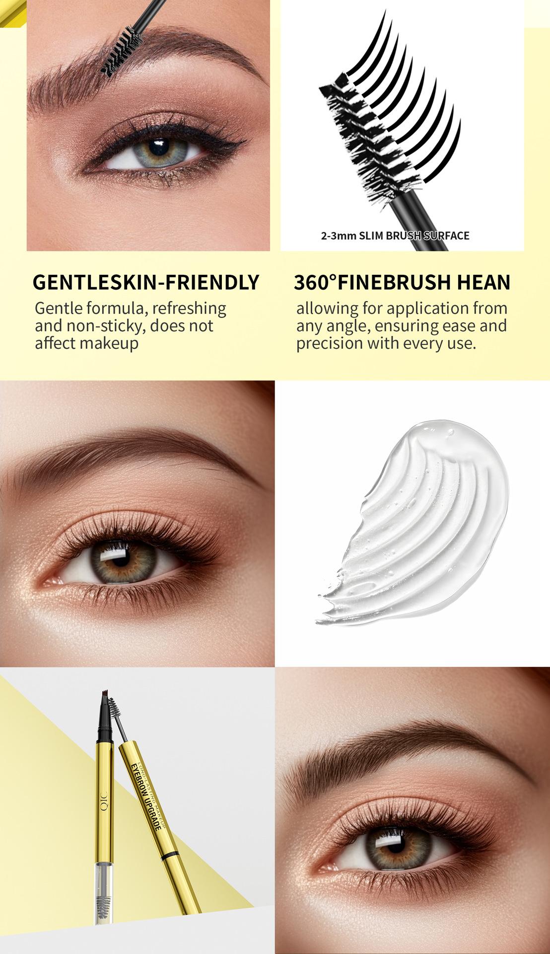 2-in-1 Waterproof Eyebrow Pen & Gel, Microblade Brow Pencil for Natural Hair-Like Strokes, Long-Lasting Sweat-Proof Brow Tint, Smudge-Proof Formula for Fuller and More Defined Brows All Day