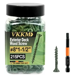 Deck wood screws, outdoor self-tapping screws, with external epoxy coating for rust prevention, sizes #8 and #10, Torx drive head, including T25 star-shaped screwdriver bit, in green