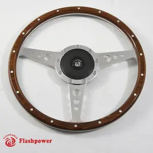 16" Classic Riveted Wood Steering Wheel Horn Button MGTriumph Jaguar Marine Boat