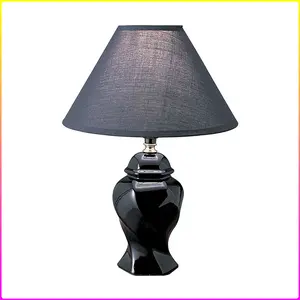 13" Tall Ceramic Table Lamp, Urn-Shaped with Black finish, Linen Shade (BULBS NOT INCLUDED)