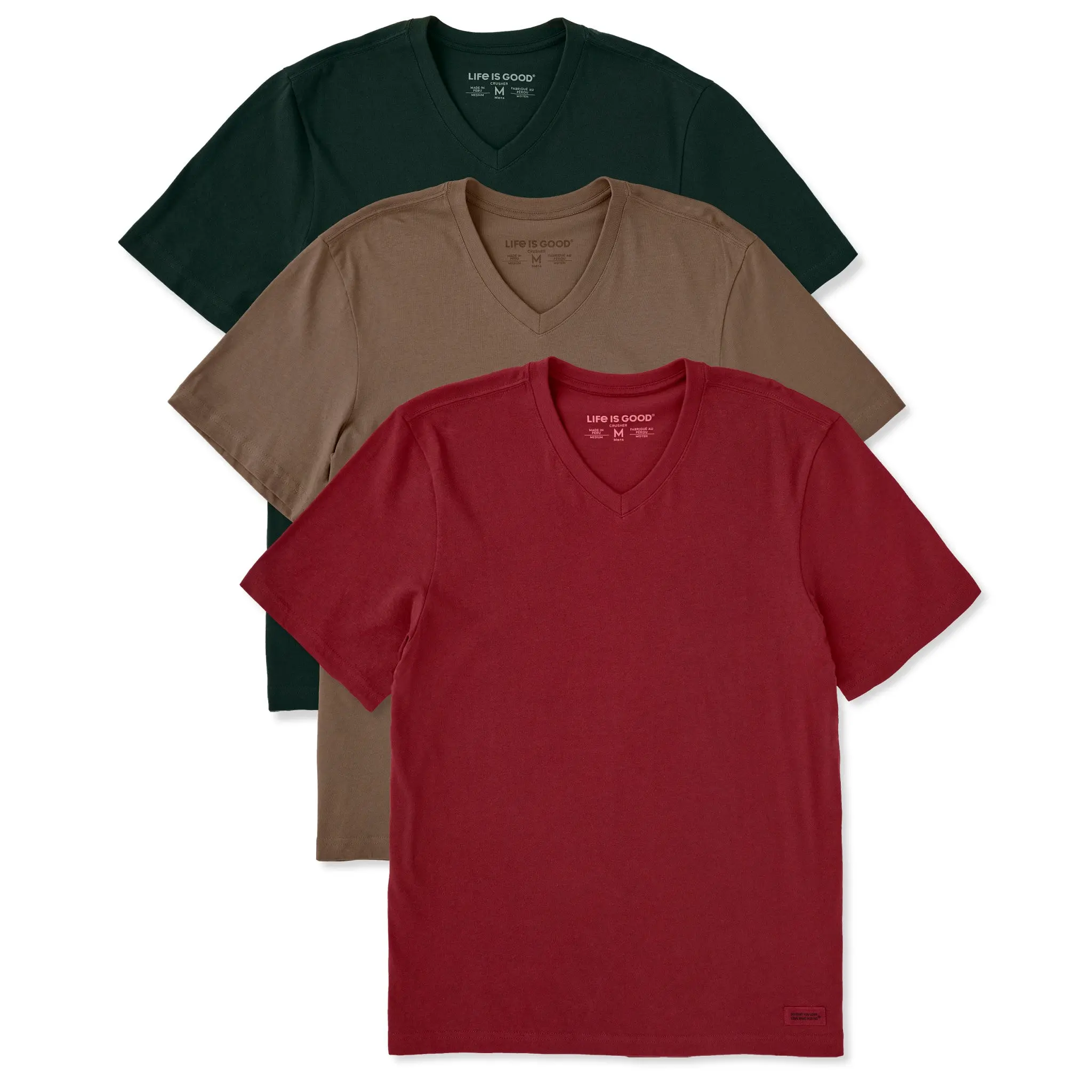 Mens Solid 3-Pack Short Sleeve Crusher Vee Multi