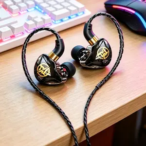 Trendy In-Ear Wired Headphones with Clear Transparent Case & Gold Logo 3.5mm/Type-C Universal for Phone Laptop Aesthetic Design
