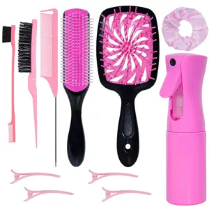 Christmas Gift 11Piece Hair Brush Set with Detangler, Spray Bottle & 3 Toddler Brushes For Wet & Dry Hair, Adults & Womens