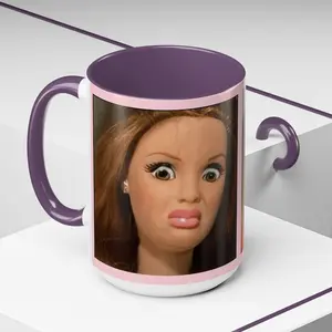 Doll Face Coffee Mug (11, 15oz), Disgusted Barbie Meme, Sarcastic Reaction Gift, Weird Humor Tea Cup, Unhinged Meme Mug