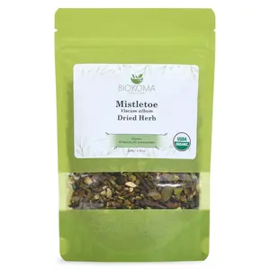 Biokoma Pure and Organic Mistletoe Dried Herb 100g (3.55oz) In Resealable Moisture Proof Pouch, USDA Certified Organic - Herbal Tea, No Additives, No Preservatives, No GMO, Kosher