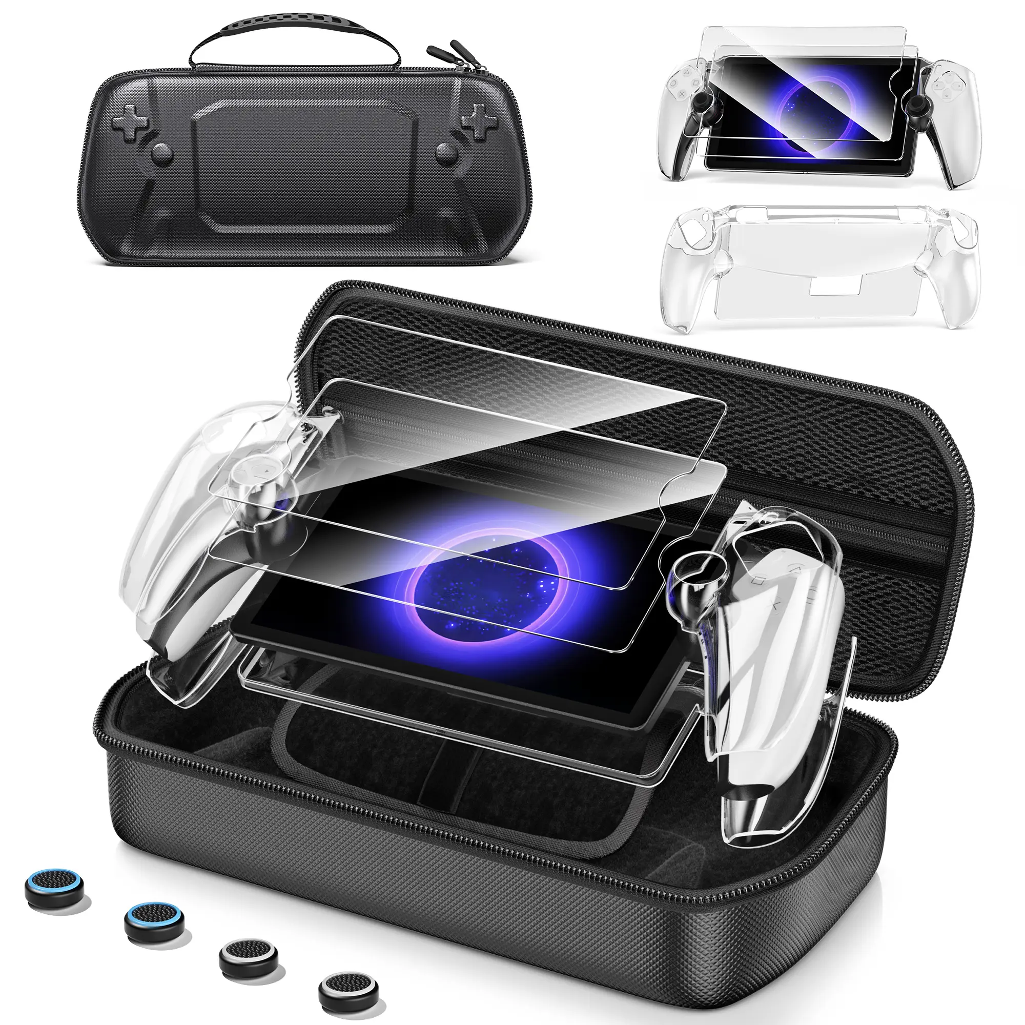 BEBONCOOL Scratch-Resistant EVA Hard Shell Carrying Case for PS5 Handheld Game - Portable, Waterproof Patterned PU Cover with Easy-Clean, Anti-Slip Surface, Shockproof Rubber Accents, Mesh Bag, Anyangle Zip, Handle, Crystal Front Console (Protects Device)