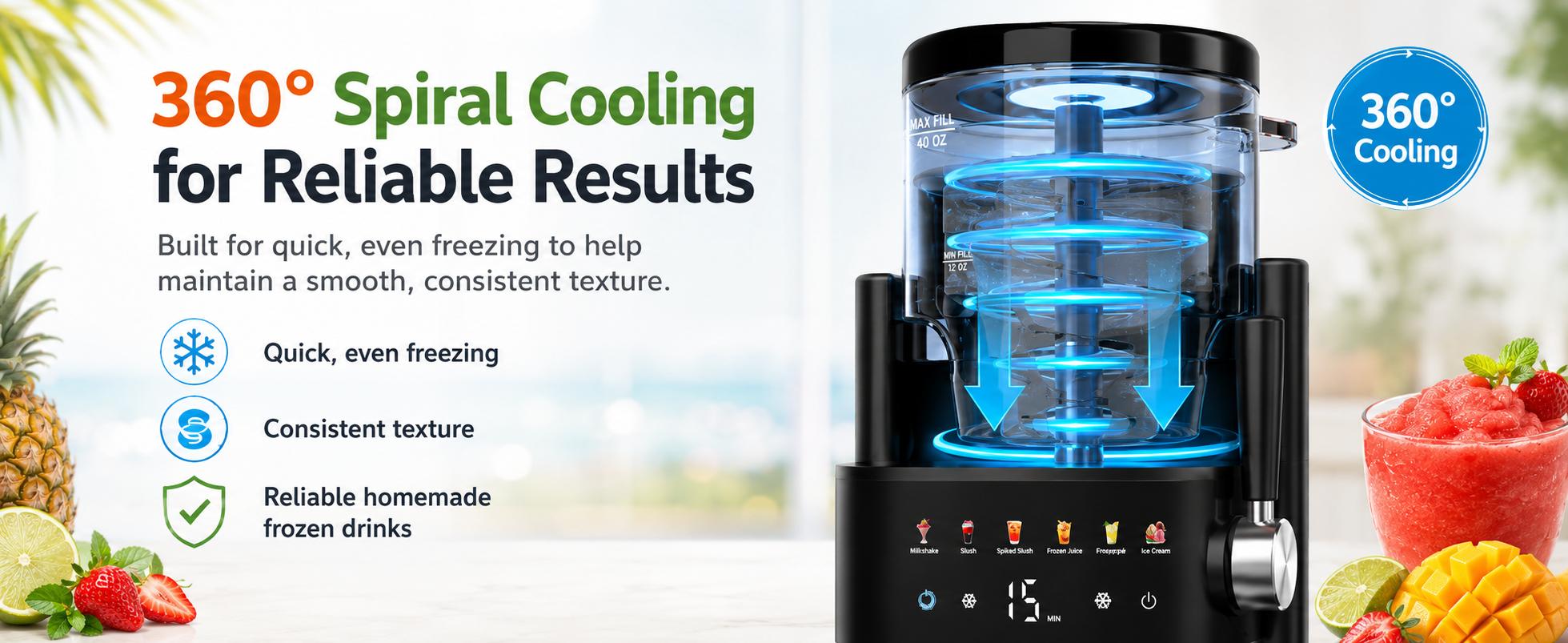 Slushie Machine Ice Cream Maker with 6 Smart Presets for Margarita Frappé No Ice Needed Rapid Chill Temperature Control 40oz Capacity Easy to Clean outdoorfun Slushie Machine Ice Cream Maker with 6 Smart Presets for Margarita Frappé No Ice Needed Rapid Chill Temperature Control 40oz Capacity Easy to Clean outdoorfun