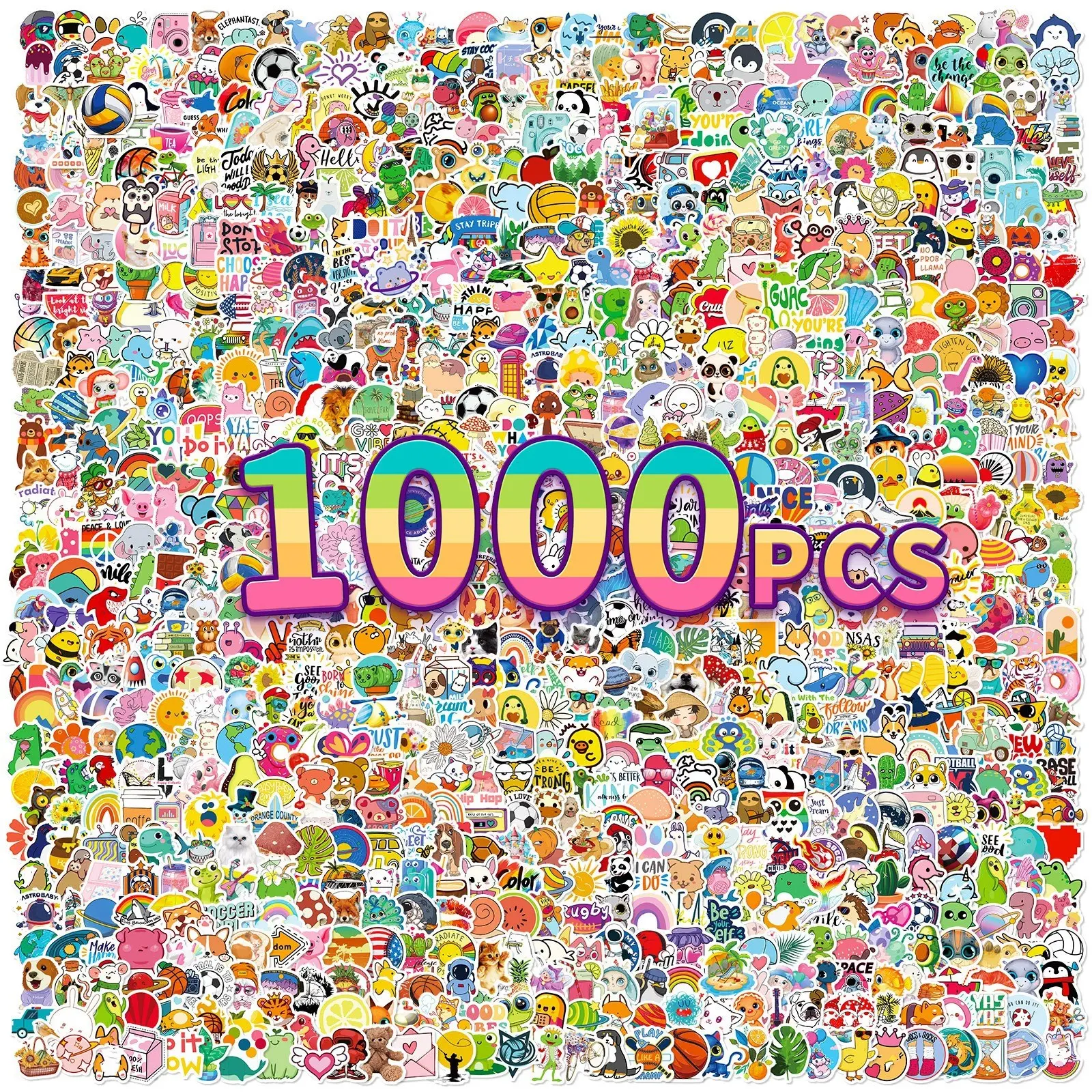 1000-Piece Cute Cartoon Sticker Set, Waterproof Vinyl Decals for Kids & Teens, Animal and Fantasy Scrapbooking & DIY Stickers, Ideal Gift, Scrapbooking Stickers