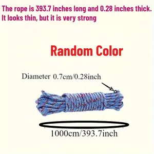 10m Nylon Rope for Securing and Dragging Items, Camping Gear, Indoor Outdoor Clothesline, Random Color, Durable and Versatile