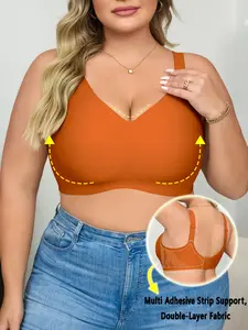Plus Size Seamless Bra with Adjustable Straps, Breathable Fabric, Comfortable Daily Wear, Large Size Jelly Glue Underwear