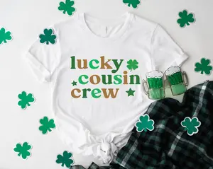 Lucky Cousin Crew Shirt, St Patrick Cousin Team T-Shirt, Cousin Team Gift Shirt, Matching Family Tee, Cousins Group Clover Short Sleeve