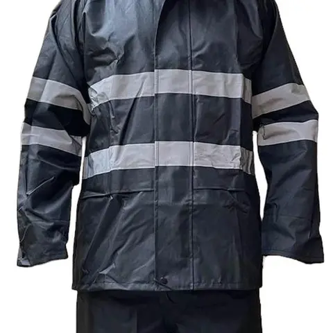 FX SAFETY Class 3 BLACK Rain Suit / Includes Jacket with hood and Rain  Pants High Visibility Reflective Black Bottom
