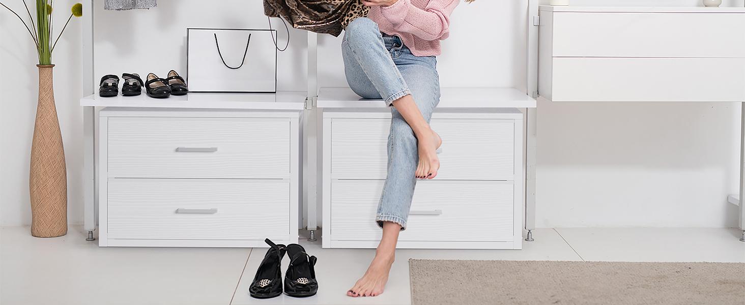 Stackable Storage Drawers Closet Organizers and Storage Fabric White 2 Drawer Dresser for Bedroom Modern