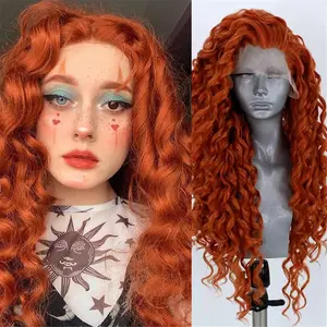 Copper Red  Lace Front Wig, Long Wavy Synthetic Wigs, Heat Resistant Lace Front Wig, Copper Red Transparent Wavy Wig , Gifts For Women