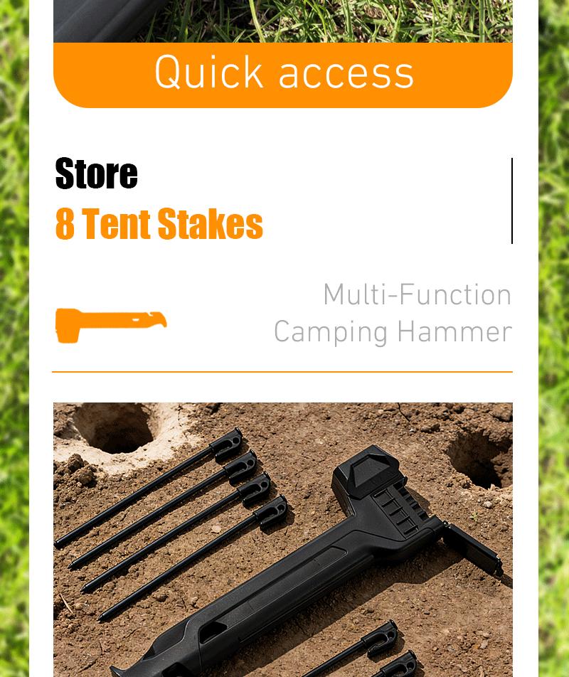 2-in-1 Tent Stake Hammer with Built-In Storage for 8 Stakes and Stake Puller for Outdoor Camping
