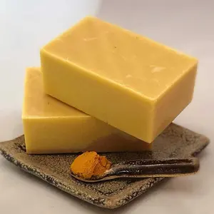 Turmeric Bar   Soap- Yellow Bar with Turmeric Spice on Spoon Presentation Organic Skin Repair