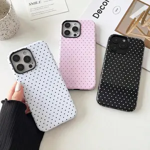 Fashion Cute Polka Dot Pattern Aesthetic Design For Women, Soft TPU And Hard Back Shockproof Glossy Phone Case for iPhone 17 16 15 14 13 12 11 Pro Max, Samsung Galaxy S24 S23 S22 S21 A Cute gift idea Tough Phone Case.