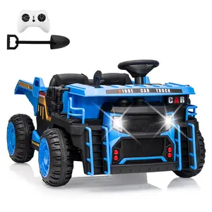 Gaomon 24V 2-Seater Kids Remote Control Ride-On Dump Truck Ride On Car - 2WD/4WD Powerful Motors, 4.4 Mph, Electric Dump Bed & Shovel, EVA Tires, Music Player, Soft Start, 19" Spacious Seats (Blue)