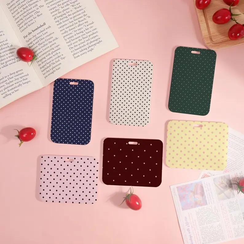 Polka Dot ID Badge Holder, Minimalist Sliding ID Card Holder, Transparent Business Card Sleeve, Lanyard Badge Holder, Work Name Tag Protector, Office Accessory