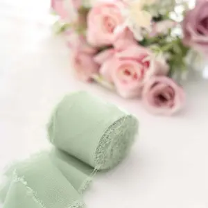 2 Pack Sage Green Silk-Like Chiffon Ribbon Roll, DIY Wedding Bouquet Linen Wrap 6yds
