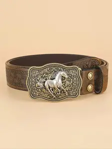Women's Vintage Western Style Embossed Buckle Belt, Casual Trendy Cowboy Belt, Cowboy Cowgirl Belt, Fashionable Accessories for Daily & Party Clothing Decoration