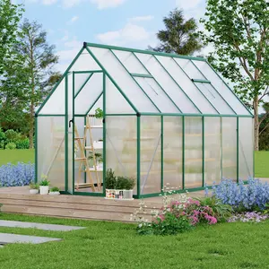 Garvee Large Outdoor Walk-in Greenhouse with Aluminum Frame and Polycarbonate Panels, Featuring Roof Ventilation, Lockable Push Door, and Ground Nails for Secure Setup in Garden or Backyard (6x11 to 8x12 FT)