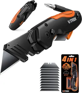 【4-in-1】 Multitool Folding Utility Knife Box Cutter with screwdriver, Navajas para Trabajo, Quick-Change Knife, 【Belt Clip】【Blade Storage】, Gifts for Fathers Dad Papa, Extra 10 SK5 Blades Included