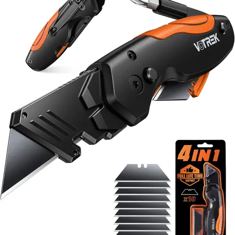 【4-in-1】Foldable Utility Knife - Mini Multi-Tool Box Cutter with Screwdriver, Quick-Change Design, Belt Clip, Blade Storage, Single-Edged, Gift for Fathers, 10 Extra SK5 Blades Included, Foldable Utility Knives, Mini Multi-Tool Utility Knives,toolupgrade