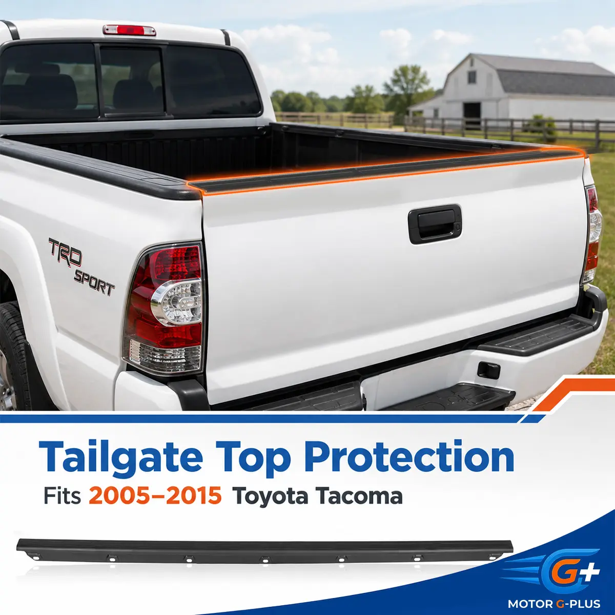 MOTOR GPLUS ABS Plastic Chrome Tailgate Top Cap Protector Molding - 1 PC Lightweight Paint-Ready Vehicle Exterior Trim, Compatible with 2005-2015 Toyota Tacoma Truck Accessories