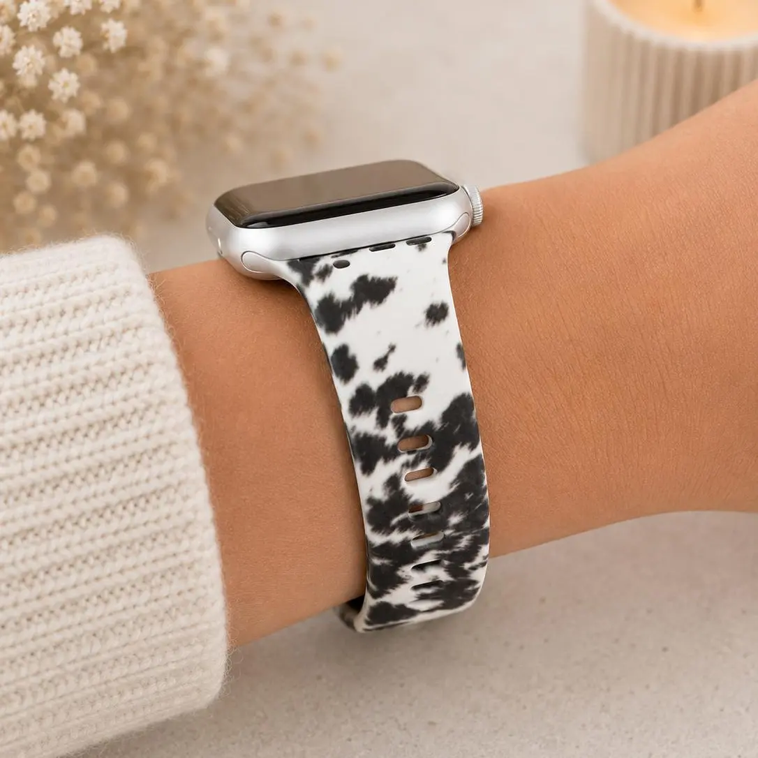 Cow Print Watch Band | Brown & White Western Watch Strap | Neutral Cowhide Band