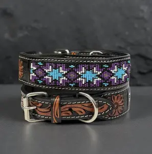 Handmade Western Leather Collar  Beaded & Tooled with Love!