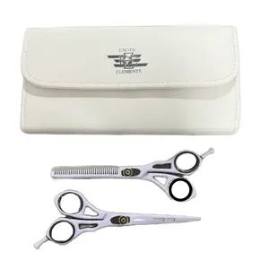 Professional Hair Cutting Barber Scissor Set Hair Thinning Shears includes Straight Edge Razor All Hair Type Scissors White and Black