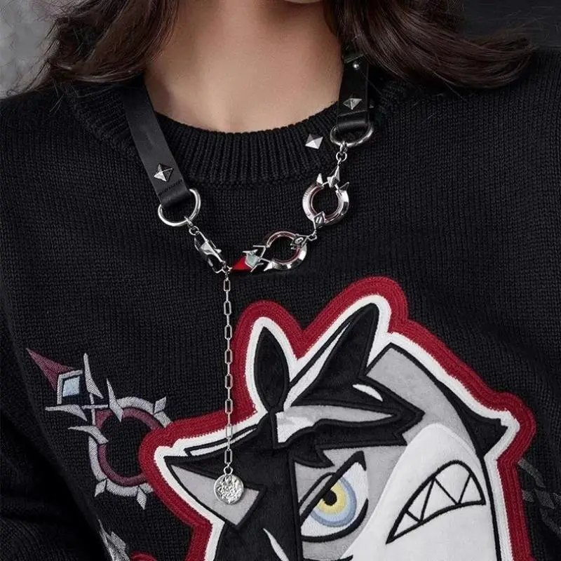 Game Genshin Impact Wriothesley Cosplay Necklace Adult Unisex Leather Alloy Pendant Choker Chain Jewelry Accessories Prop Gift