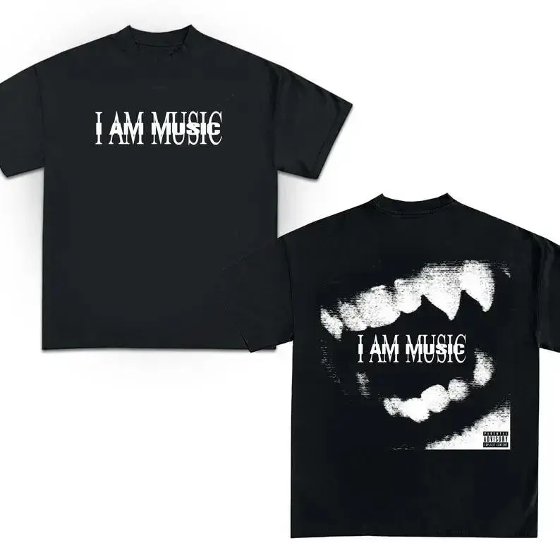 "I AM MUSIC" Album Graphic T-Shirt, Antagonist Tour Merch Style Top, Trendy Y2K Hip-Hop Streetwear, Aesthetic, Casual