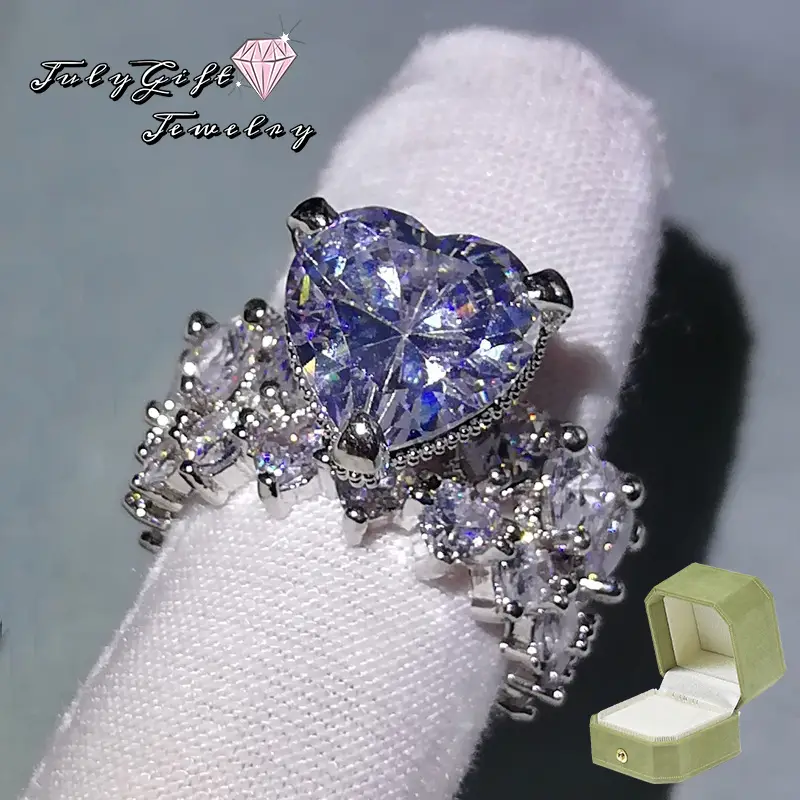 Stunning Floral Ring Set, Heart-shaped Engagement & Wedding Rings - Two-Piece Women's for Daily Wear, Birthdays, Anniversaries, and Weddings